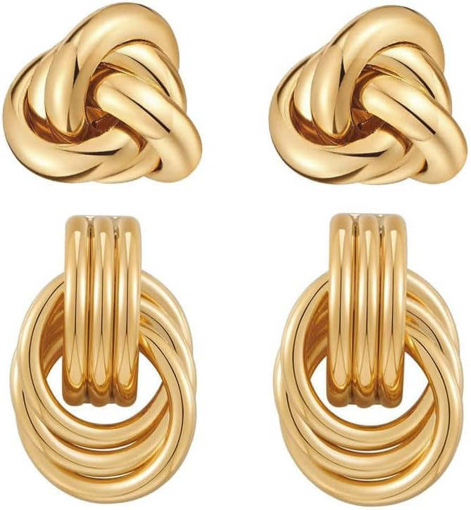 Chunky Gold Knot Earrings Geometric Drop Dangle Earrings Long Twisted Earrings Statement Earring ... | Amazon (US)