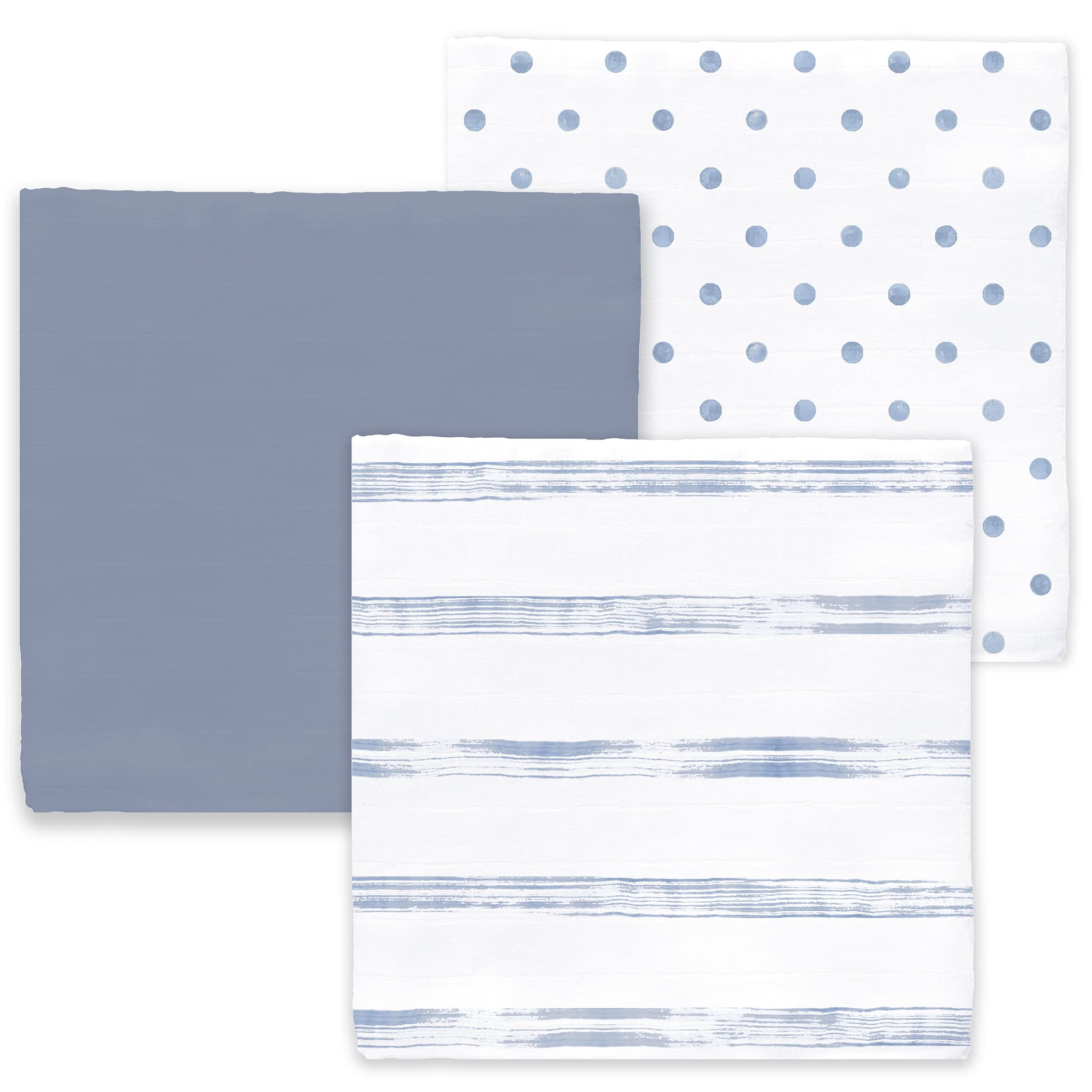Amazing Baby Cotton Muslin Swaddle Blankets, Set of 3, Watercolor Brushstrokes, Denim, X-Large | Amazon (US)