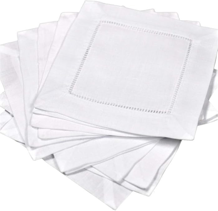 Bumblebee Linens White Linen Hemstitched Cocktail Napkins- 1 Dozen 6 X 6- Ladder Hem Stitch Cloth... | Amazon (US)