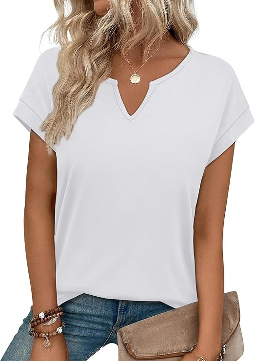 WIHOLL Womens Summer Tops 2026 Cap Short Sleeve Shirts V Neck Tshirts Spring Blouses Beach Vacati... | Amazon (US)