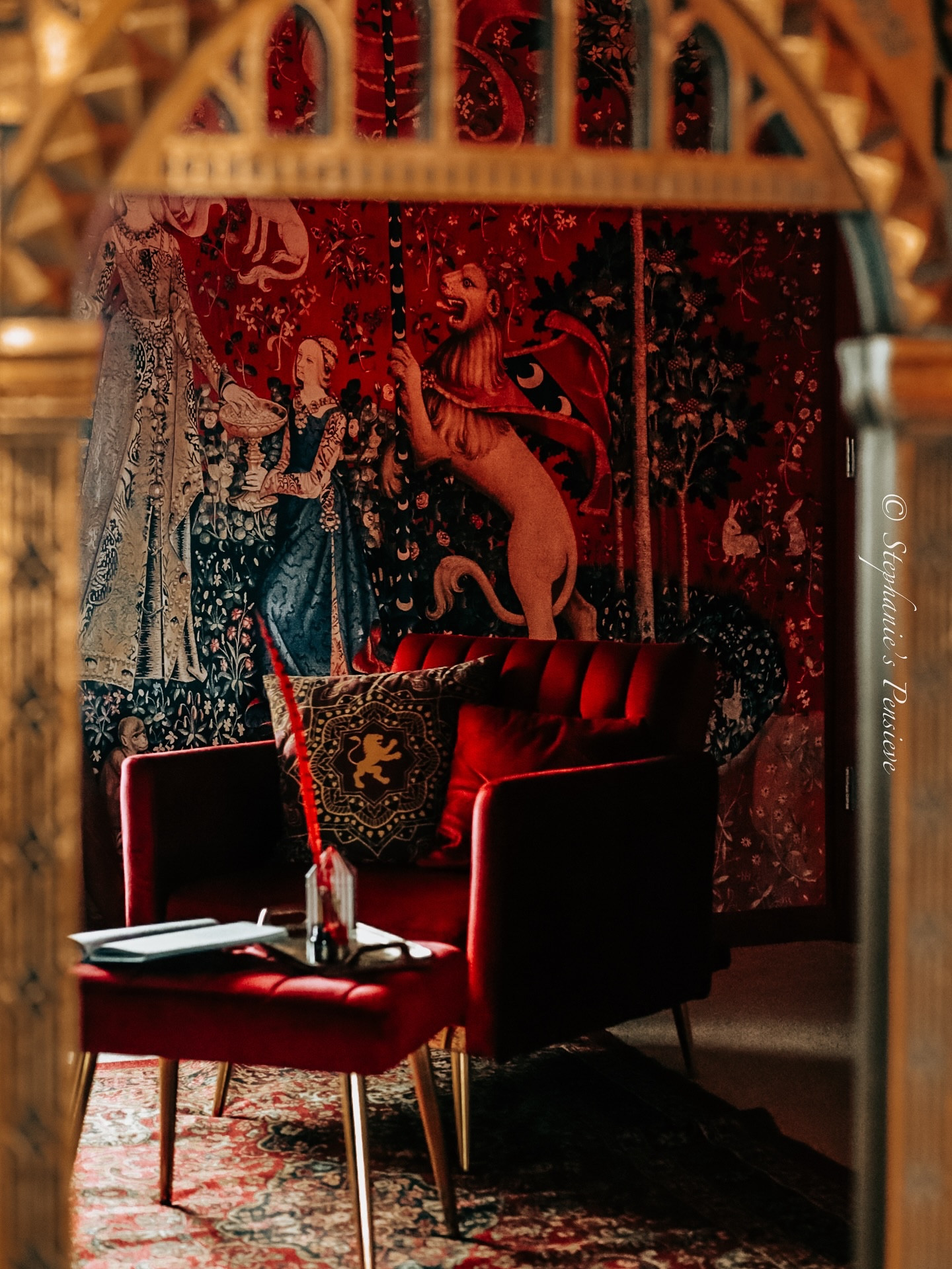 Welcome, to Gryffindor Common Room!
•
Office snapshots because out of my entire Harry Potter themed home, this room is my favorite. Bringing this entire vision to life took YEARS, and it’s mostly because I was scared to just dive right in and be bold. But now that it’s done, my only regret is not doing it sooner!
•
-Mirror of Erised: @potterybarnteen 
Gryffindor Tapestry wallpaper: @amazingarthurwallpapers 
Shelf collectibles: @thenoblecollection 
Books & Journals: @minalimadesign 
Red Quill: @noviomagium 
•
#harrypotter #harrypotterstyle #noblecollection #potterybarnteen #wizardingworld #gryffindor #hogwarts #harrypottercollection #harrypottercollector #minalima 
Harry Potter 
Wizarding World 
Hogwarts 
Gryffindor