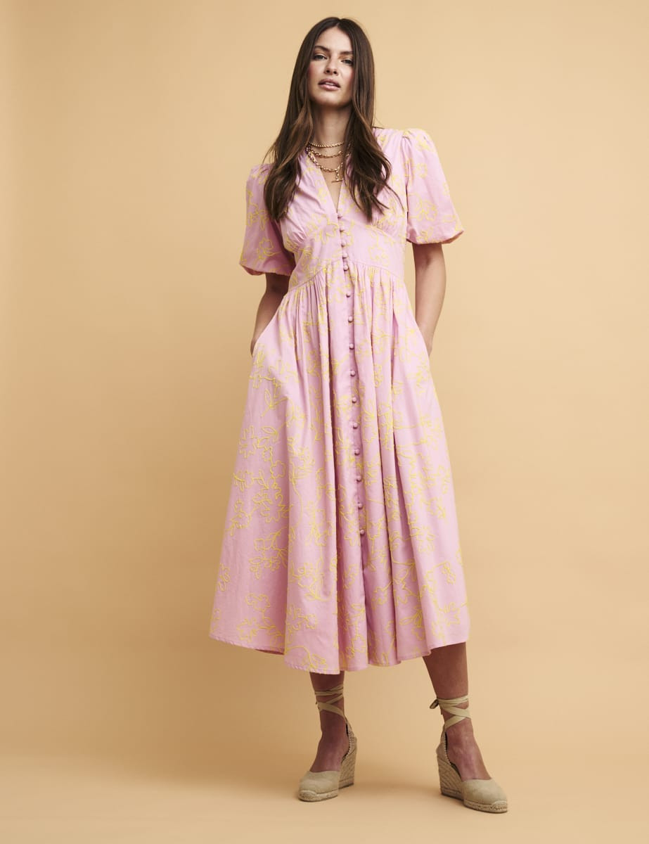 Pink Embroidered Starlight Midi Dress | Nobody's Child