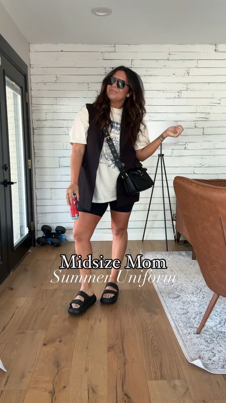 Summer mom uniform.  The vests makes ya look a little more less like a shiz show okay. 
Bike shorts; Large (so comfy and stretchy)
Tee: XXL (size up 2 and thank me later)
Vest: Xl
Sandals: tts


#LTKFindsUnder50 #LTKMidsize #LTKStyleTip
