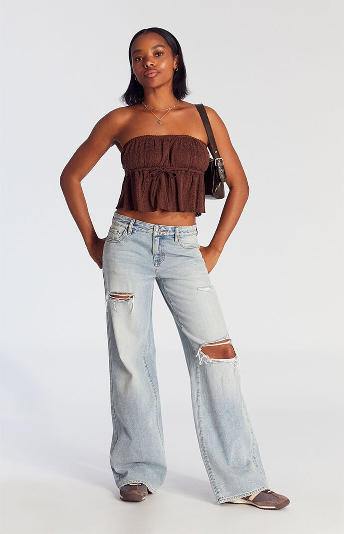 Women's Casey Low Rise Baggy Jeans Ripped Light Indigo Wash in Medium Indigo - Size 30 | PacSun