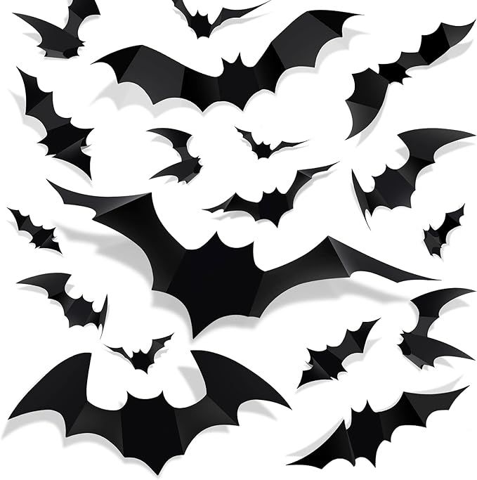 Halloween 3D Bat Decorations - 72pcs 12 Sizes Realistic PVC Scary Black Bat Sticker Home Decor DI... | Amazon (US)