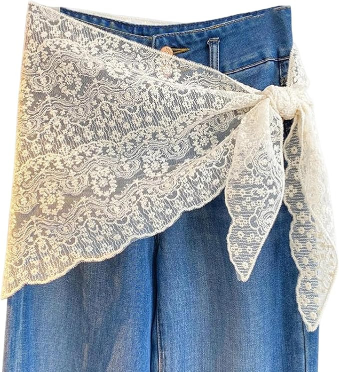 Women Lace Skirt Waist Scarf Y2K Tie Wrap Around Boho Mini Hip Scarf Skirt | Lace Waist Hip Scarf... | Amazon (US)