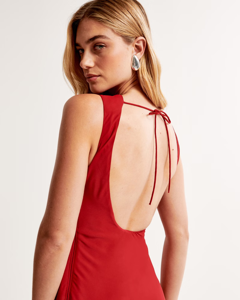 Draped High-Neck Shell Midi Dress | Abercrombie & Fitch (US)