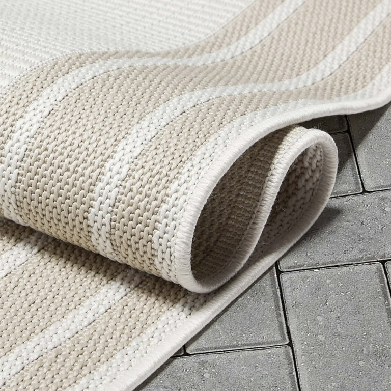 Well Woven Indoor/Outdoor Area Rug 5'3" x 7'3" Perry Ivory Striped Border | Walmart (US)