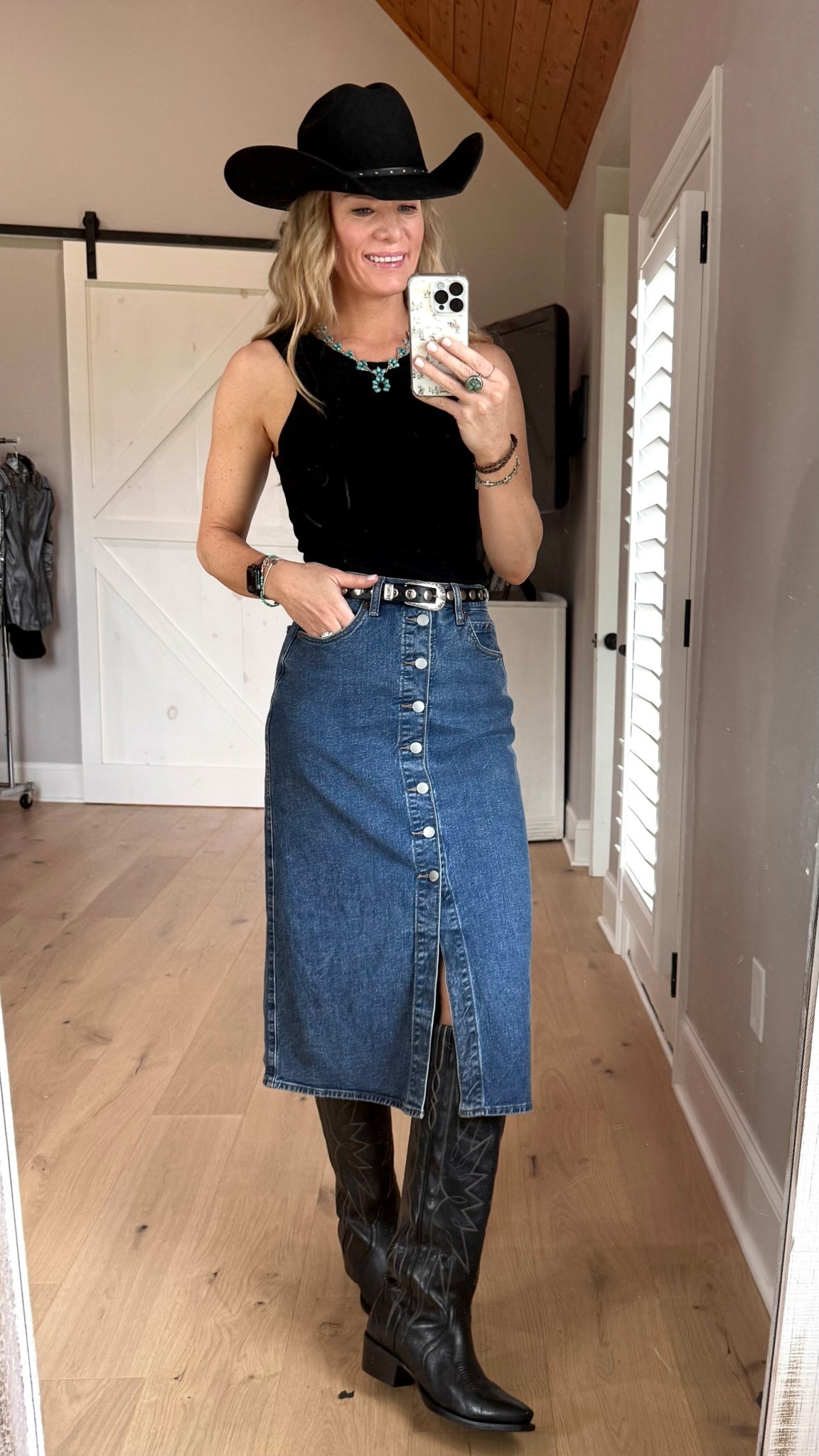 Country concert outfit 

Size reference 5’ 9” 140 lbs

Black high neck tank - medium

Midi denim skirt - size 2

Tall black western boots - sized up 1/2 size




🔍western chic. Western outfit. Target style. Denim skirt. Western boots outfit. Tecovas boots. Tall cowboy outfits. Western style. Cowgirl style. Cowboy Carter outfit.

#LTKSummerEdit #LTKShoeCrush #LTKSaleAlert