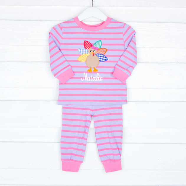 Turkey Pink and Purple Stripe Pajamas | Classic Whimsy
