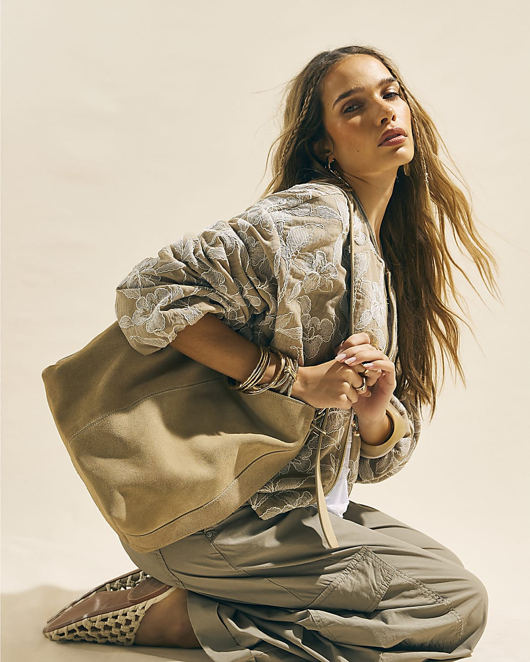 Beige Suede Buckle Shoulder Bag | River Island UK & IE