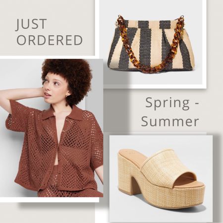 Just ordered ~ I have a feeling they will all sell out fast! Sweater comes in 3 colors & has coordinating bottoms that would work well as a swim coverup. Bag comes in 4 colors (the pink is in my cart 😉). And I think the shoes are just a good spring/summer wear with #allthethings shoe! 

#spring #springshoes #springbasics #springbag #sandals #wedges #rattanbag 

#LTKshoecrush #LTKfindsunder50 #LTKitbag