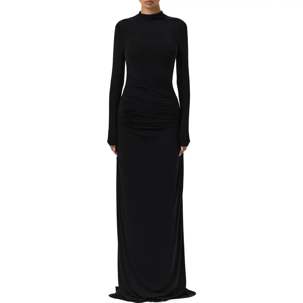Naked Wardrobe Funnel Neck Long Sleeve Dress in Black at Nordstrom, Size Large | Nordstrom