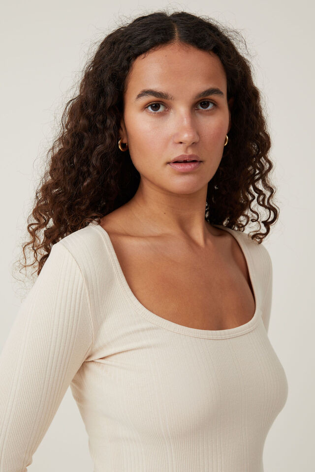 The One Organic Variegated Rib Scoop Long Sleeve | Cotton On (ANZ)