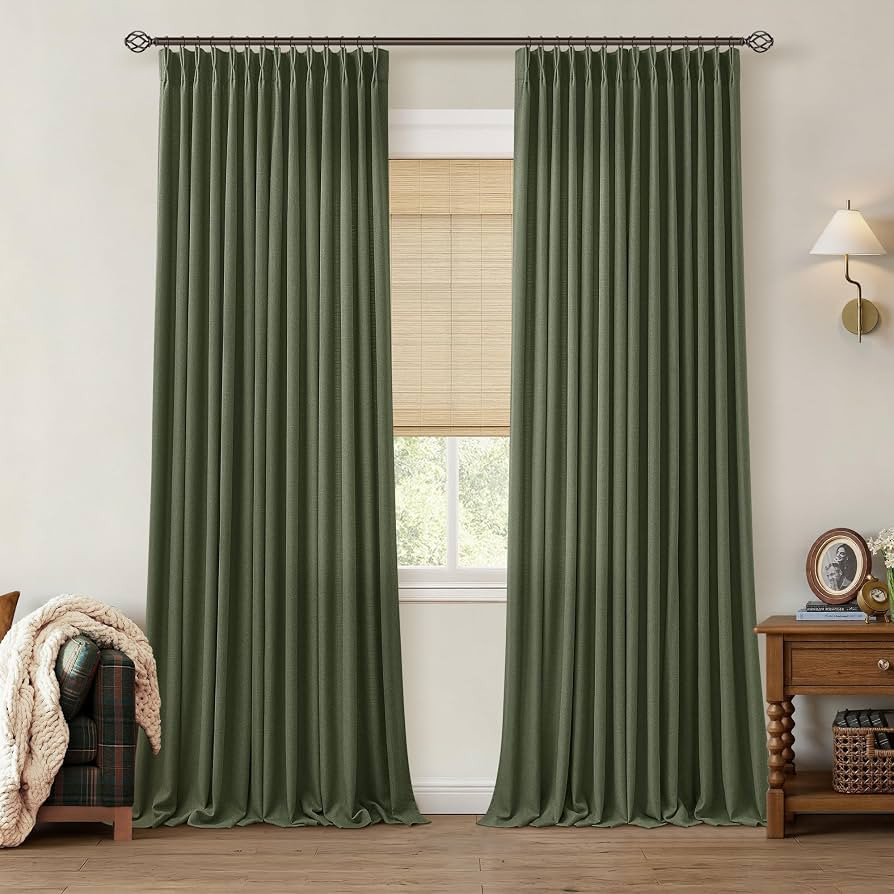 TWODRAPES Olive Green Curtains 108 Inches Long 2 Panels Set Pinch Pleated | Amazon (US)