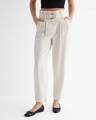 Stylist Super High Waisted Pinstripe Belted Paperbag Ankle Pant | Express