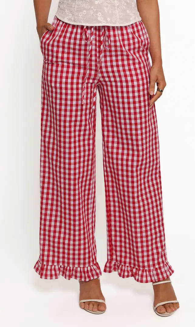 Marina Gingham Ruffle Hem Cotton Pants | Nordstrom