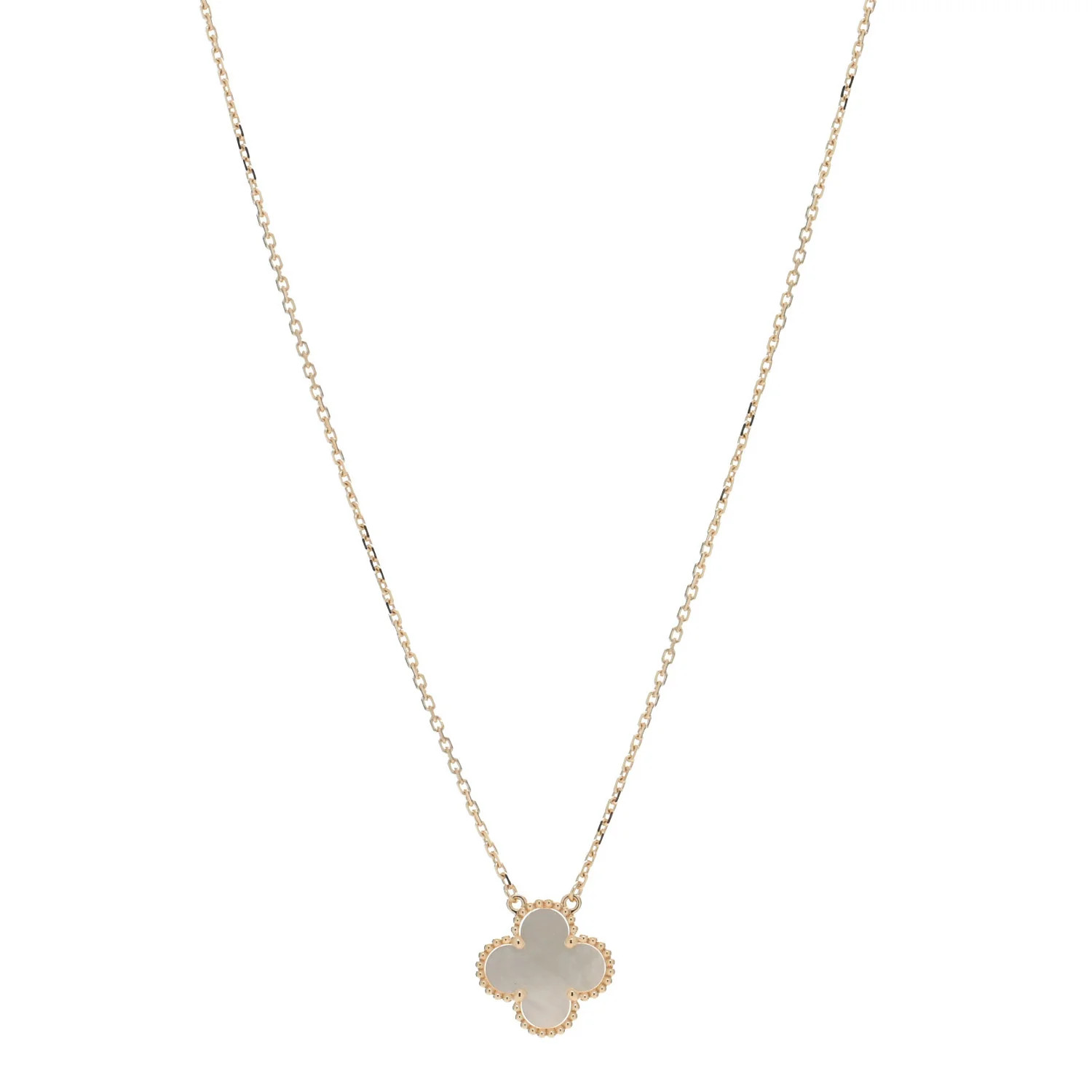 18K Yellow Gold Mother of Pearl Vintage Alhambra Pendant Necklace | FASHIONPHILE (US)