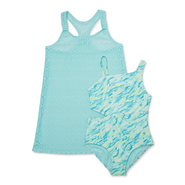 Wonder Nation Girls One-Piece Swimsuit and Dress Set with UPF 50, Sizes 4-18 | Walmart (US)