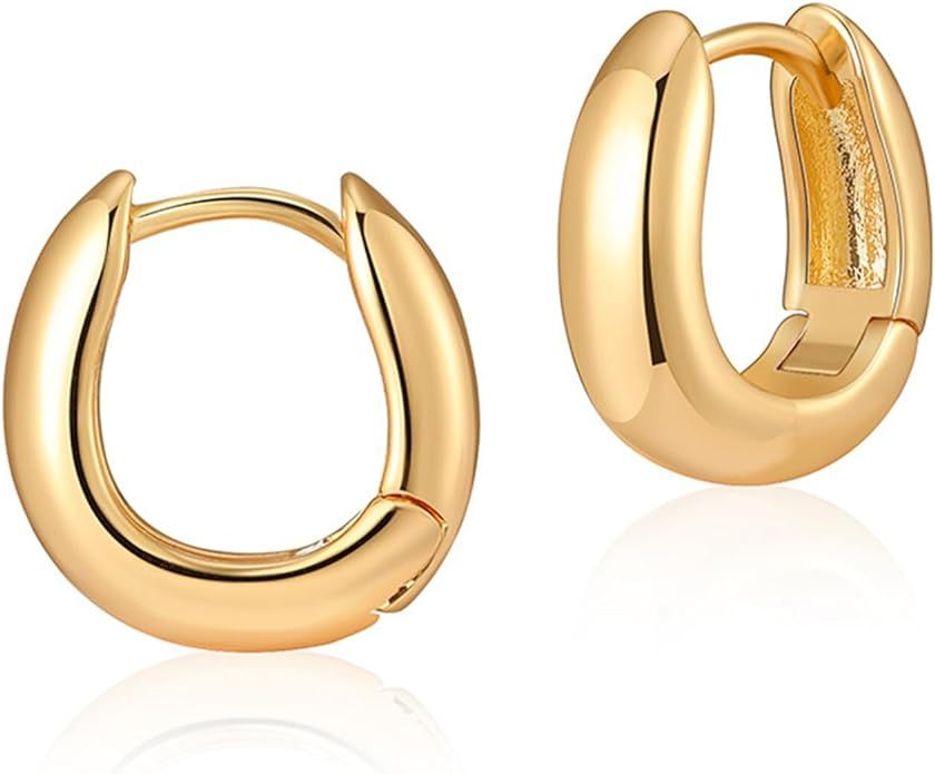 Follome Chunky Gold Hoop Earrings for Women, 18K Real Gold Plated Thick Hoop Earrings Hypoallerge... | Amazon (US)
