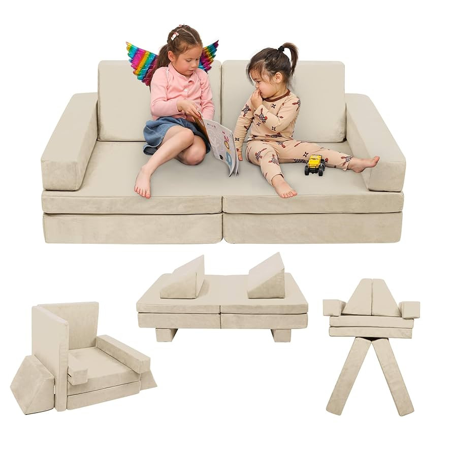 Medium Size Play Couch Sofa for Kids, Modular Building Fort for Playroom, Convertible Foam Cushio... | Amazon (US)