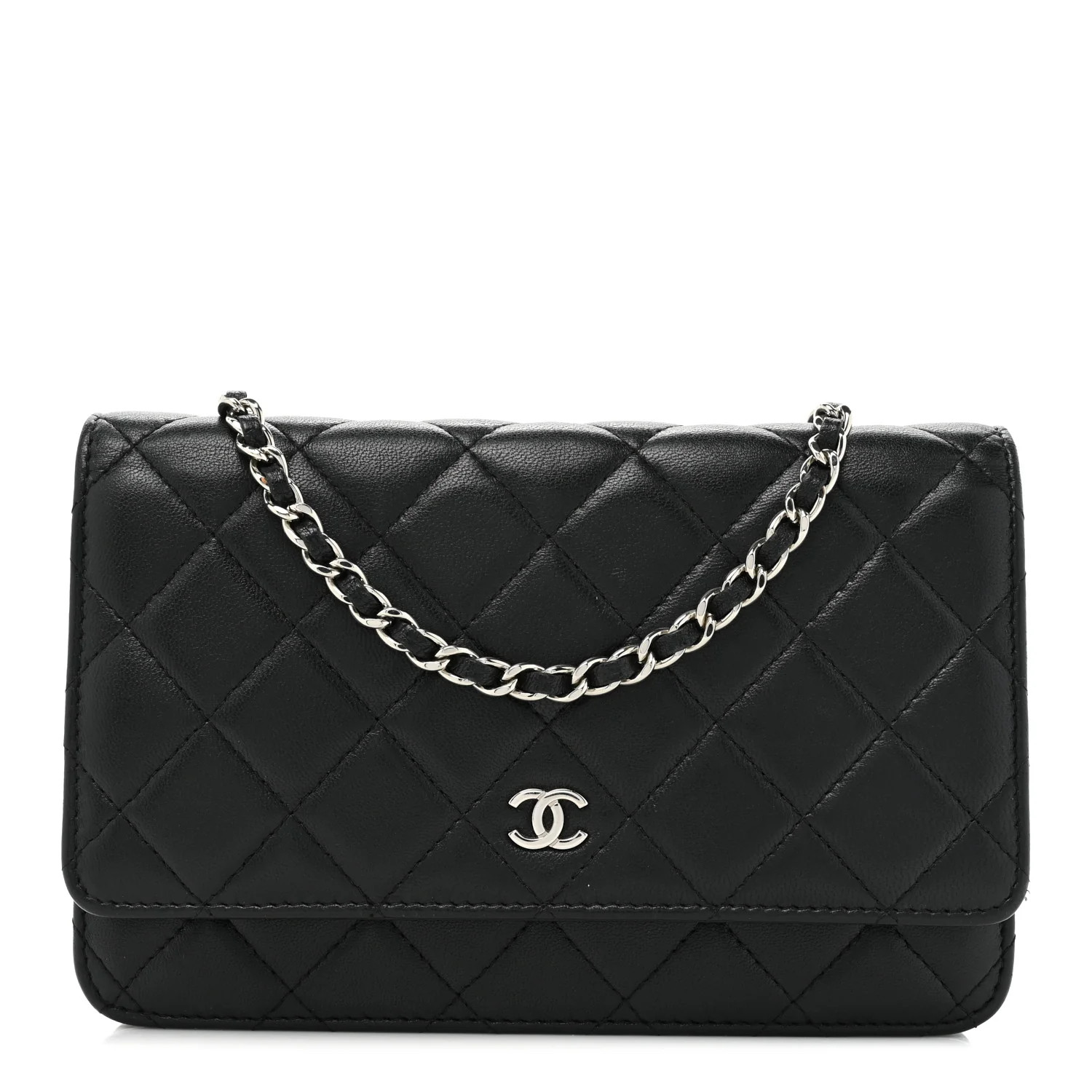Lambskin Quilted Wallet On Chain WOC Black | FASHIONPHILE (US)