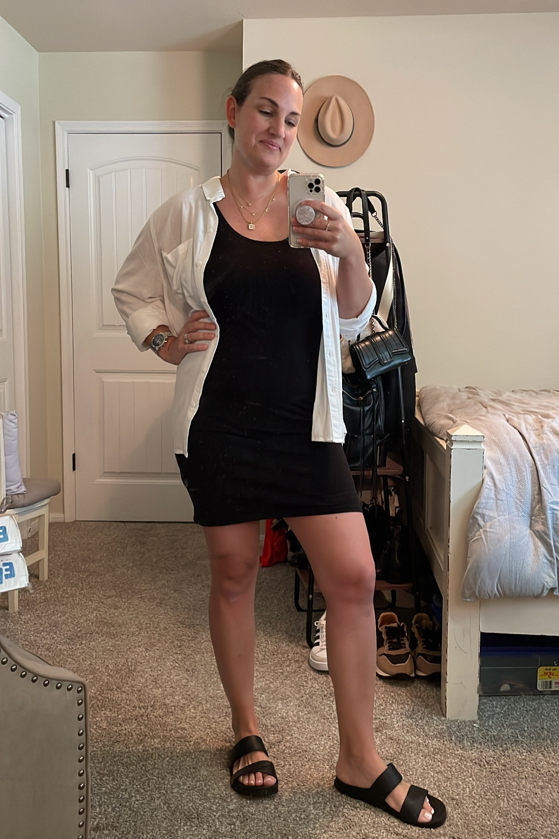 Today’s outfit is “Cha Cha approved” 💃 see IG stories for why my first outfit was not 😆

H&M bodycon dress + Nordstrom Rack White button down shirt + Aerie black slip on sandals

#LTKfit #LTKcurves #LTKstyletip