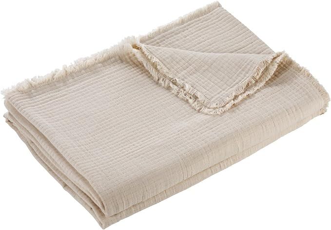 Nate Home by Nate Berkus Lightweight Cotton Matelasse Blanket with Fringe Detail- Breathable, All... | Amazon (US)