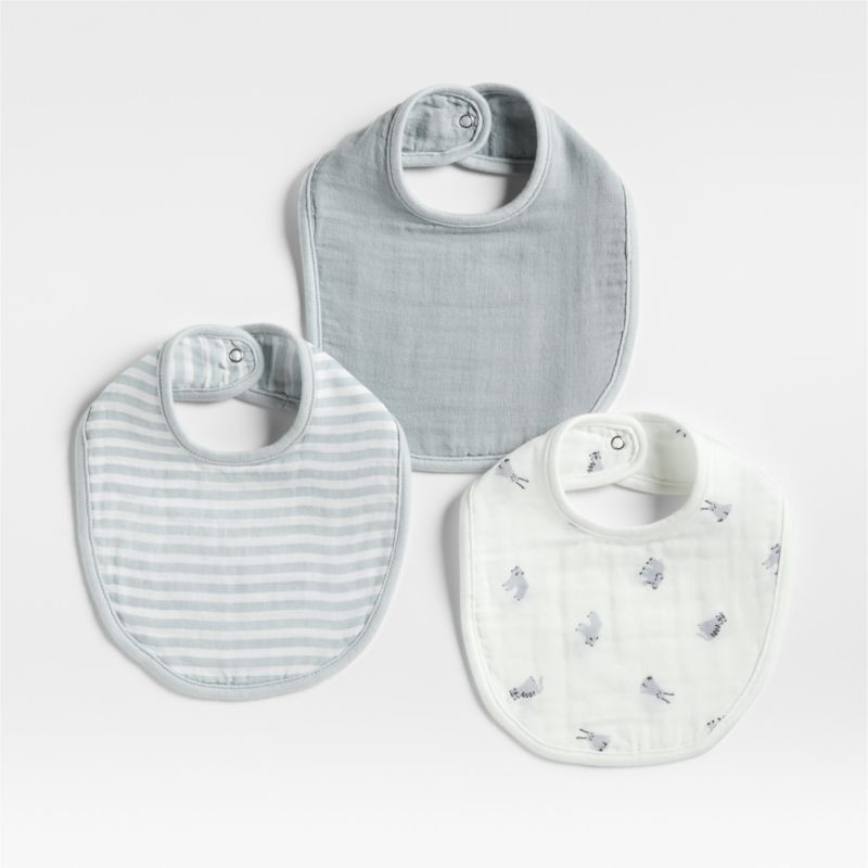 Supersoft Animal Blue 100% Organic Cotton Gauze Baby Bibs, Set of 3 | Crate & Barrel