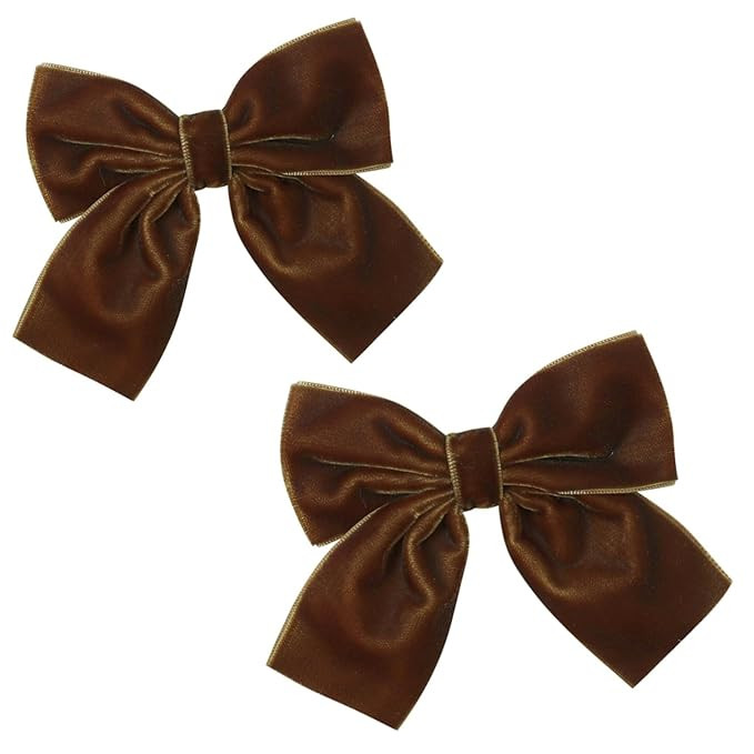 Hjiaruiky Hand-made Velvet Hair Bows Clips for Little Girls - Big Brown Bows | Amazon (US)