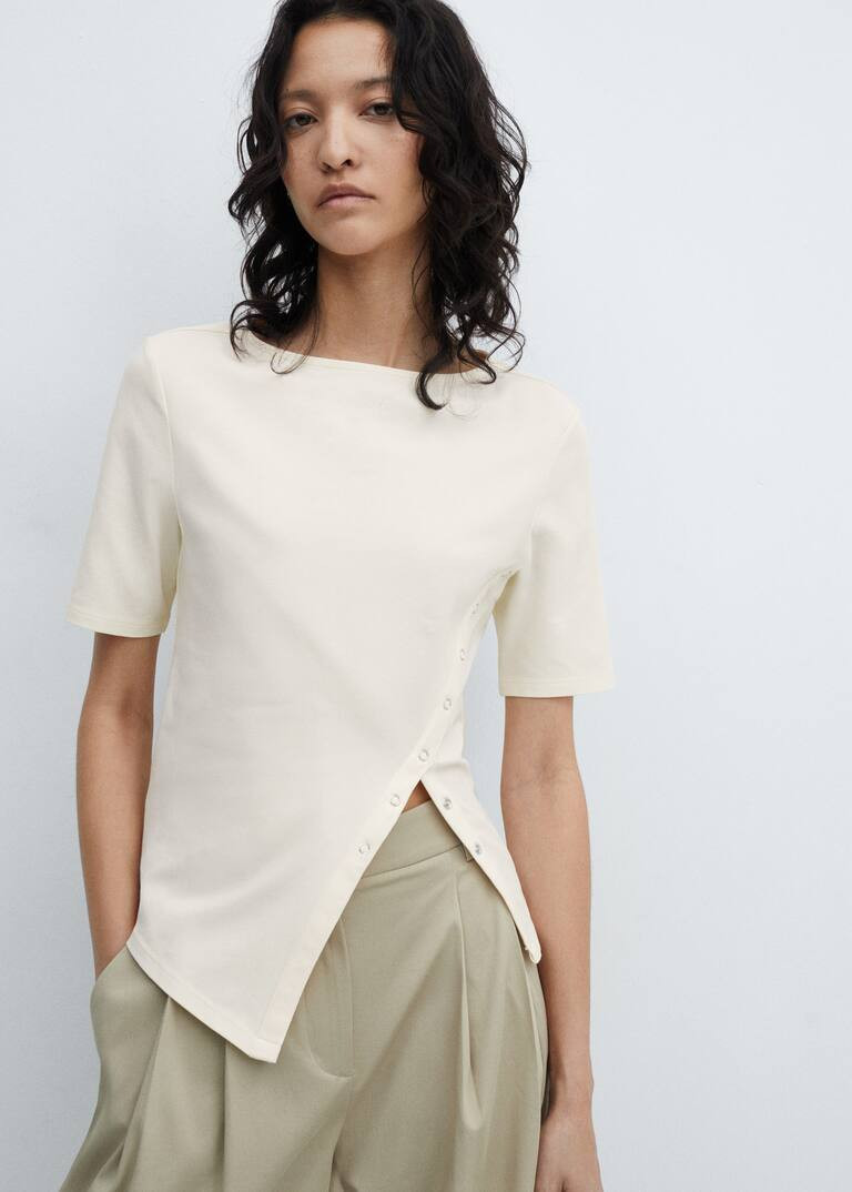 Cotton t-shirt with slit -  Women | Mango USA | MANGO (US)