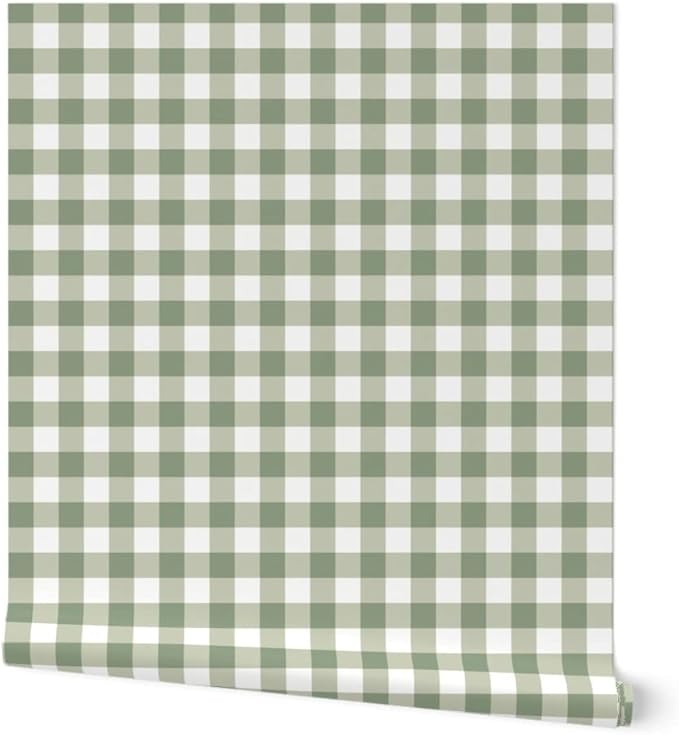 Peel & Stick Wallpaper Swatch - Green Plaid Gingham Check Sage Woodland Quilt Cottage Custom Remo... | Amazon (US)