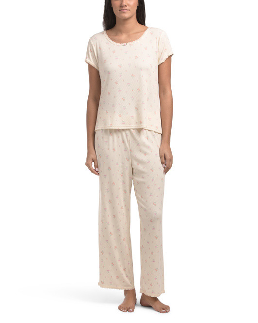 2pc Ditsy Short Sleeve Lace Trim Pajama Set | TJ Maxx