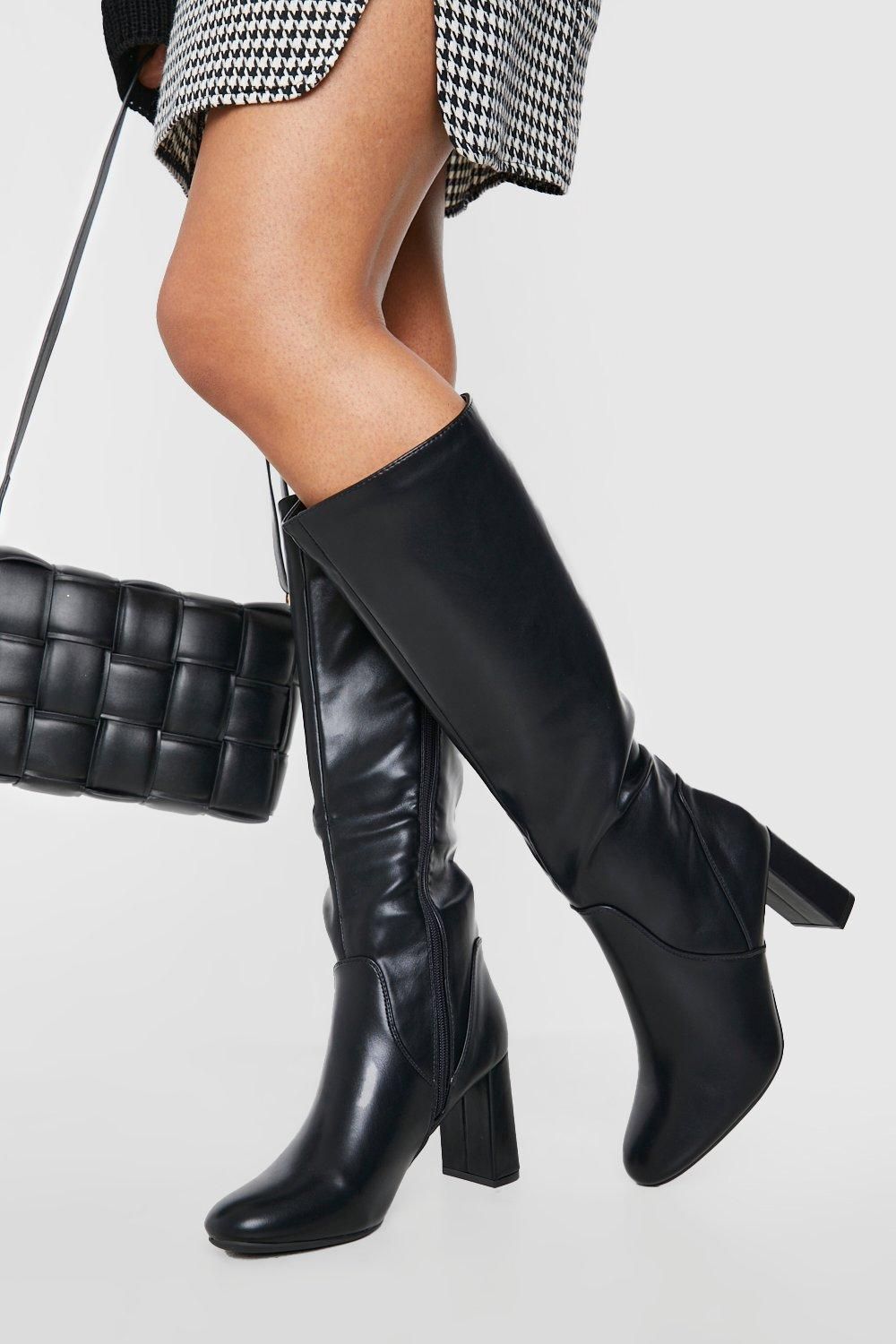 Womens Pu Knee High Heeled Boots - Black - 7 | Boohoo.com (US & CA)