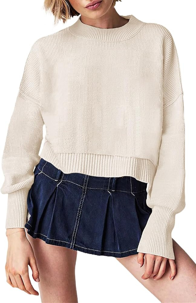 Womens Trendy Cropped Sweaters Knit Ribbed Easy Street Stripe Crop Pullover Sweater Tops | Amazon (US)