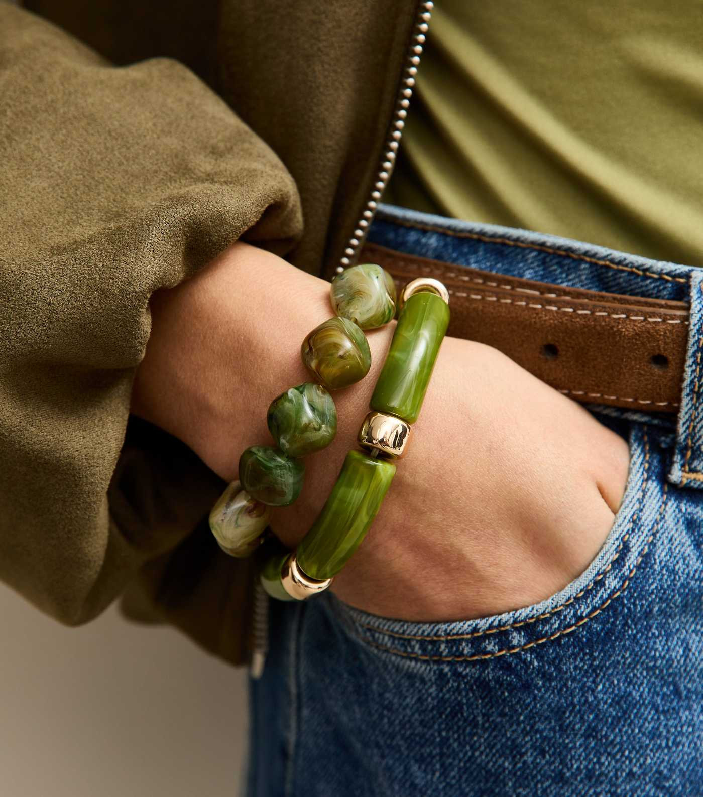 Light Green Pack Of 2 Mixed Bead Bracelets | New Look | New Look (UK)