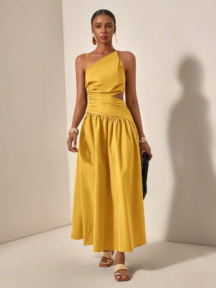 New Asymmetrical Hollow-Out Backless Criss-Cross Strap Detail Long Dress, Casual Resort Style, Sp... | SHEIN