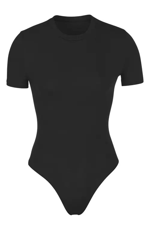 SKIMS Stretch Cotton Jersey T-Shirt Bodysuit in Soot at Nordstrom, Size X-Small | Nordstrom