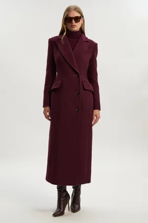 Wool Blend Tailored Fitted Maxi Coat | Karen Millen US