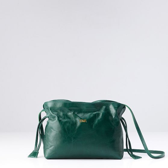 Lucia Italian Leather Gathered Clutch, Green | Mark and Graham