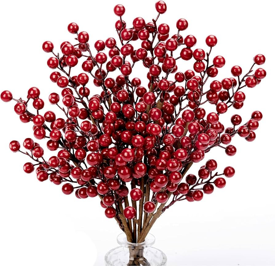 HOHOTIME Christmas Holly Berry Stem Ornaments, 8 Large Branches/32 Small Branches Artificial Berr... | Amazon (US)