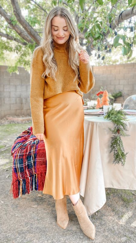 Holiday outfit. Christmas outfit. Midi skirt. Sweater. Work outfit. 

#LTKworkwear #LTKxAF #LTKHoliday