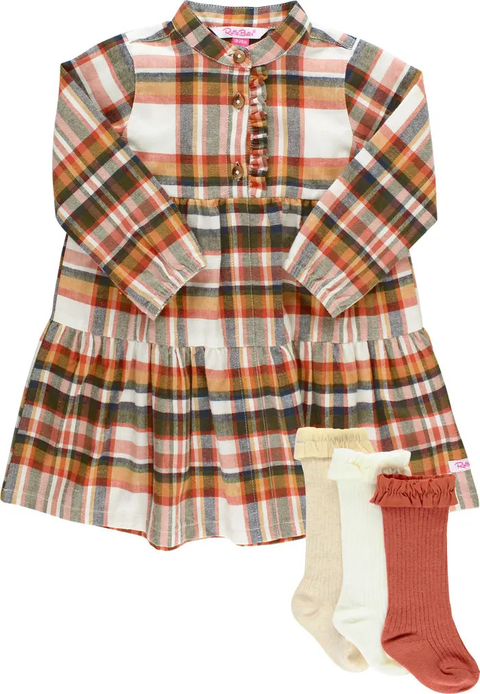 Hudson Plaid Long Sleeve Dress & Socks 4-Piece Set | Nordstrom