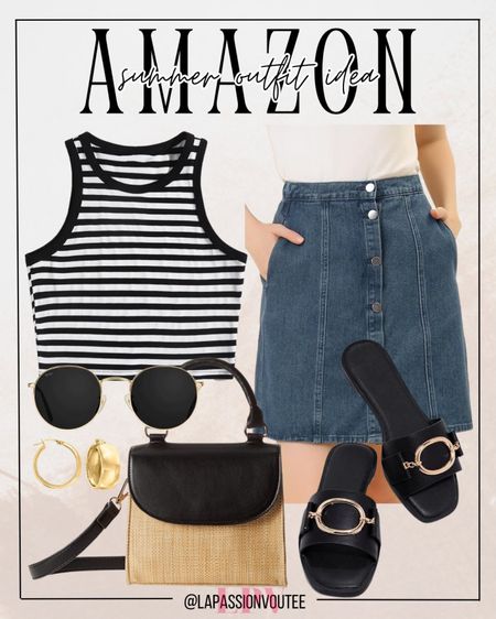 Elevate your summer wardrobe with our Amazon picks: a playful striped crop tank, denim skirt for a casual vibe, trendy sunglasses, hoop earrings, crossbody bag, and comfy flat sandals. Perfect for sunny days!

#LTKSeasonal #LTKstyletip #LTKfindsunder100