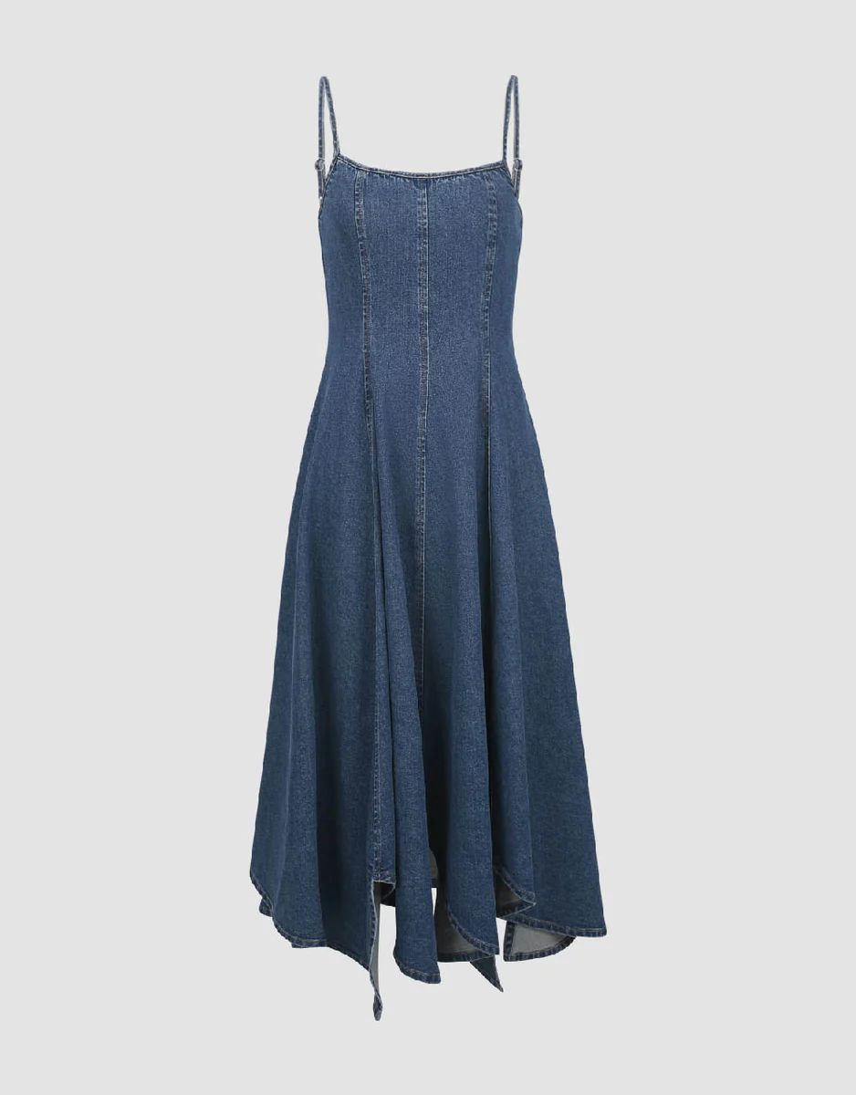 Off-Shoulder Denim Cami A-Line Dress | Urban Revivo