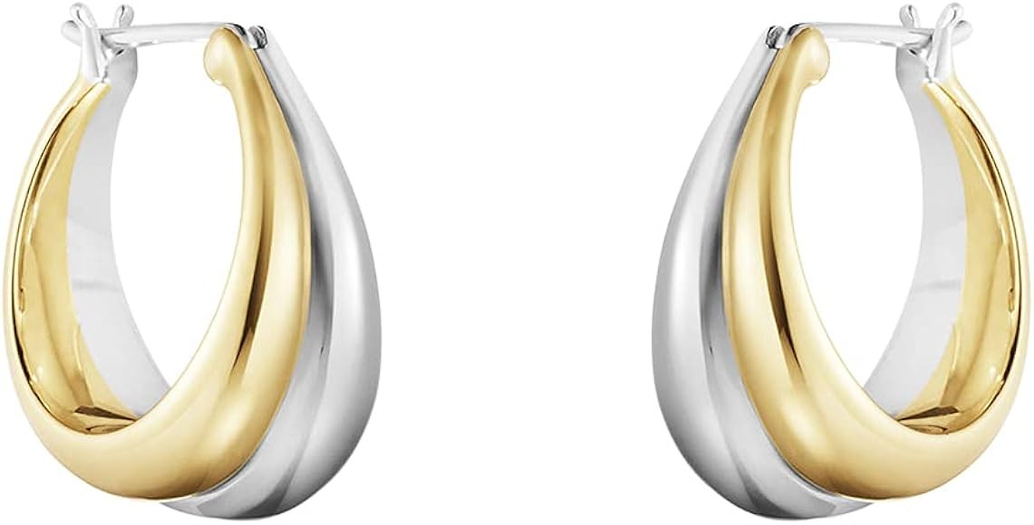 PICKBEAU 18K Two-tone Gold Silver Curve Earrings for Women | Light Weight Italian Design Click To... | Amazon (US)