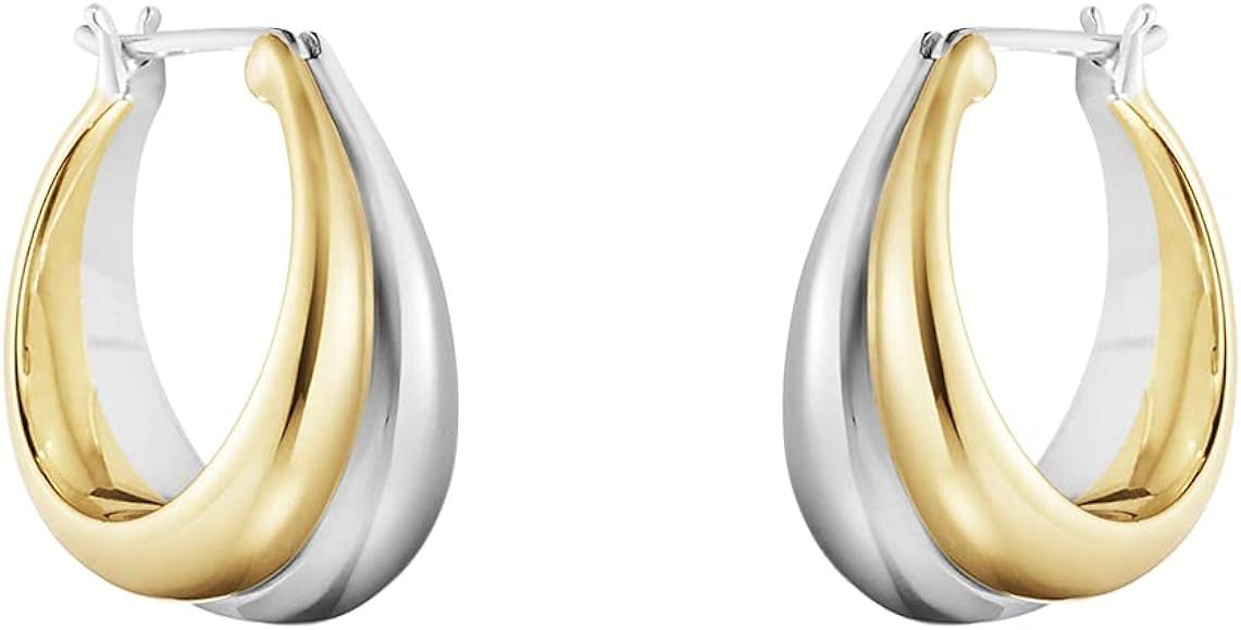 PICKBEAU 18K Two-tone Gold Silver Curve Earrings for Women | Light Weight Italian Design Click To... | Amazon (US)