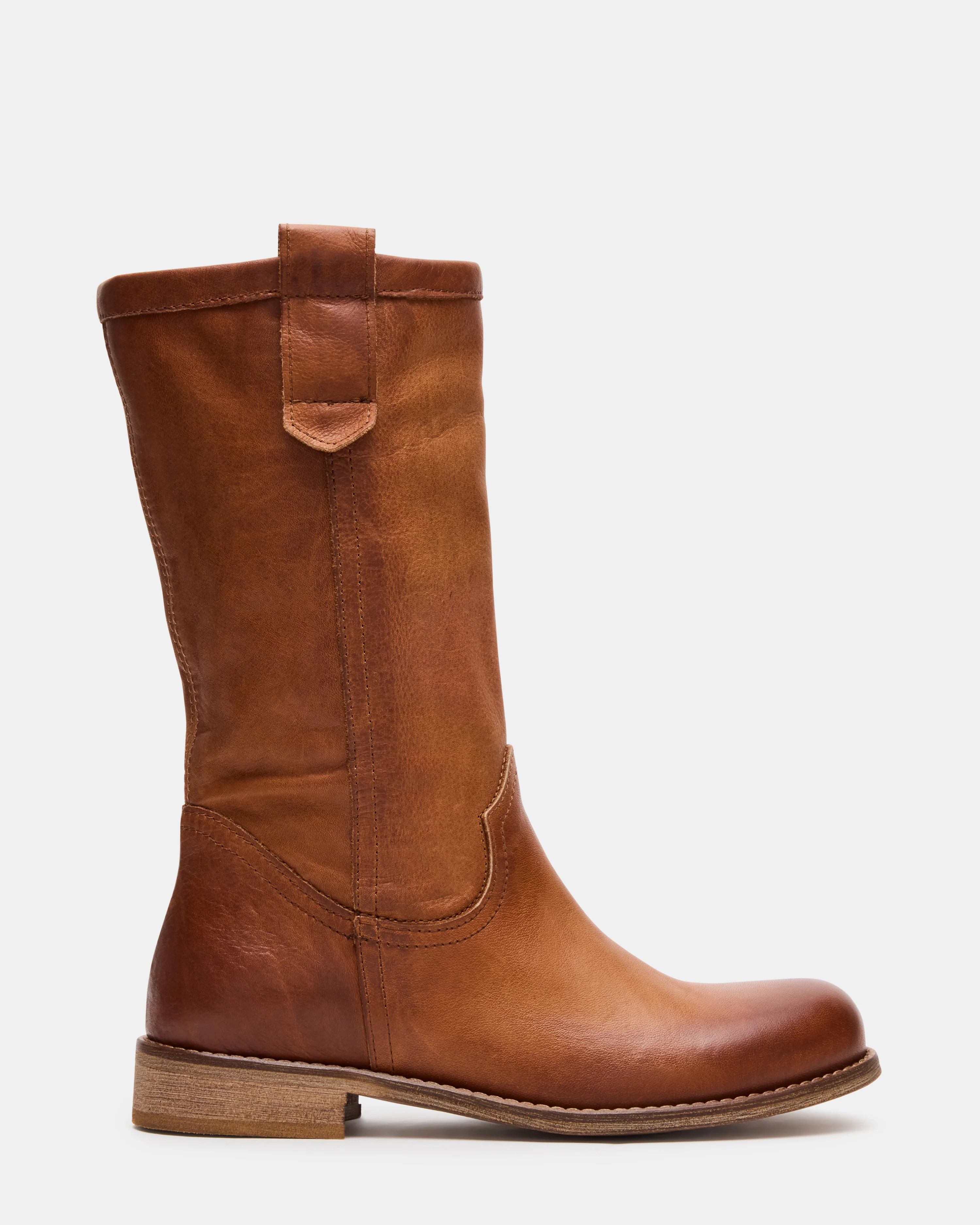 RUBEN Cognac Leather Rounded Toe Women's Boot | Steve Madden (US)