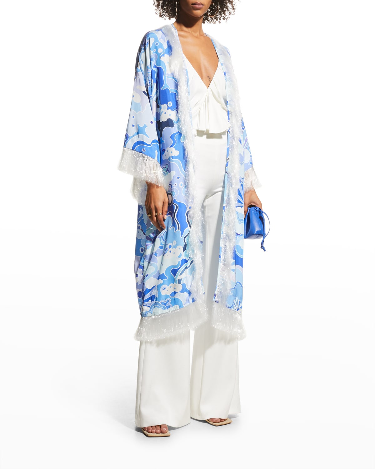 Zaniah Long Printed Kimono w/ Fringe | Neiman Marcus