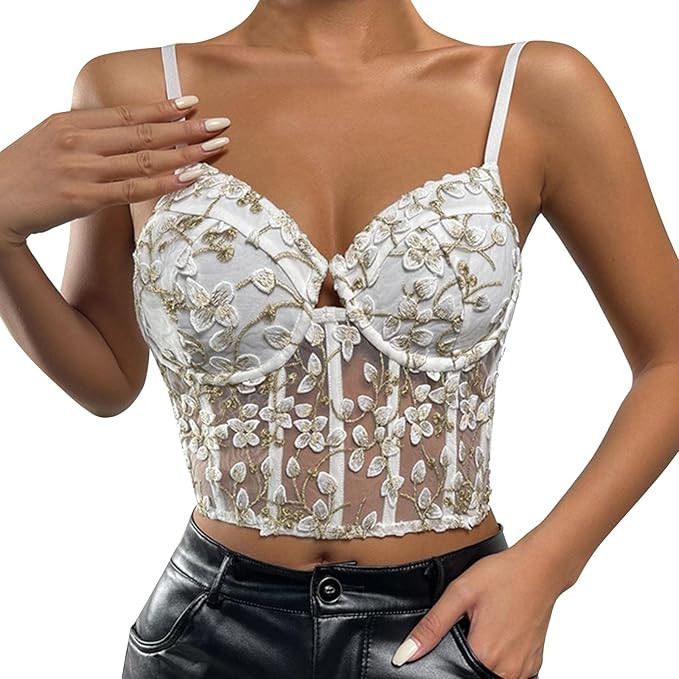 Womens Sexy Overbust Corset Vintage Bustier Open Back Boned Crop Top Bodyshaper Patchwork Body Sh... | Amazon (US)